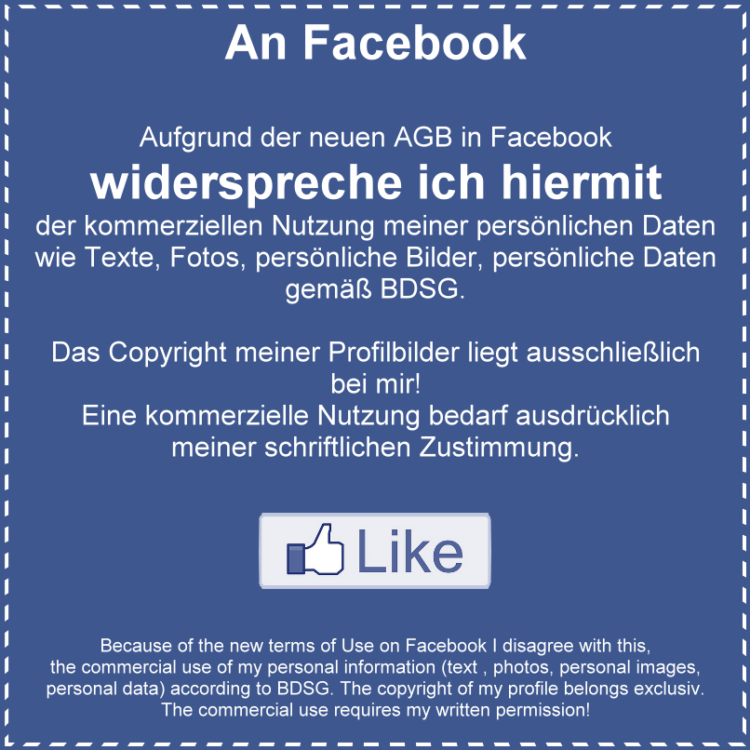 Bild: Facebook Widerspruch der neuen AGB