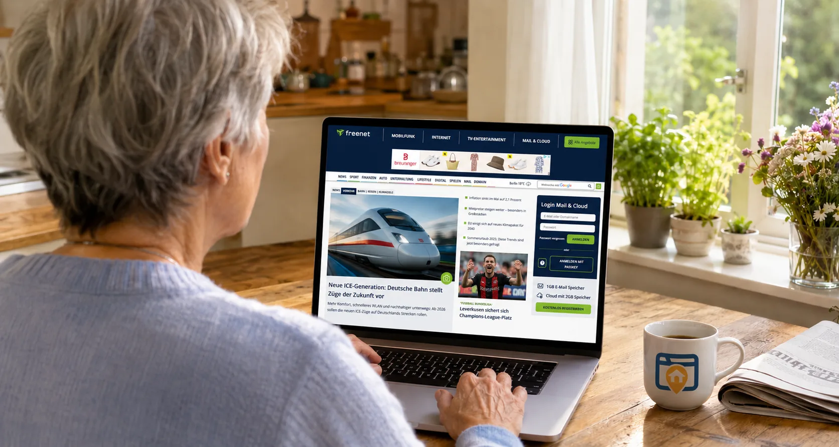 freenet.de mit Nachrichten und Mail als Startseite