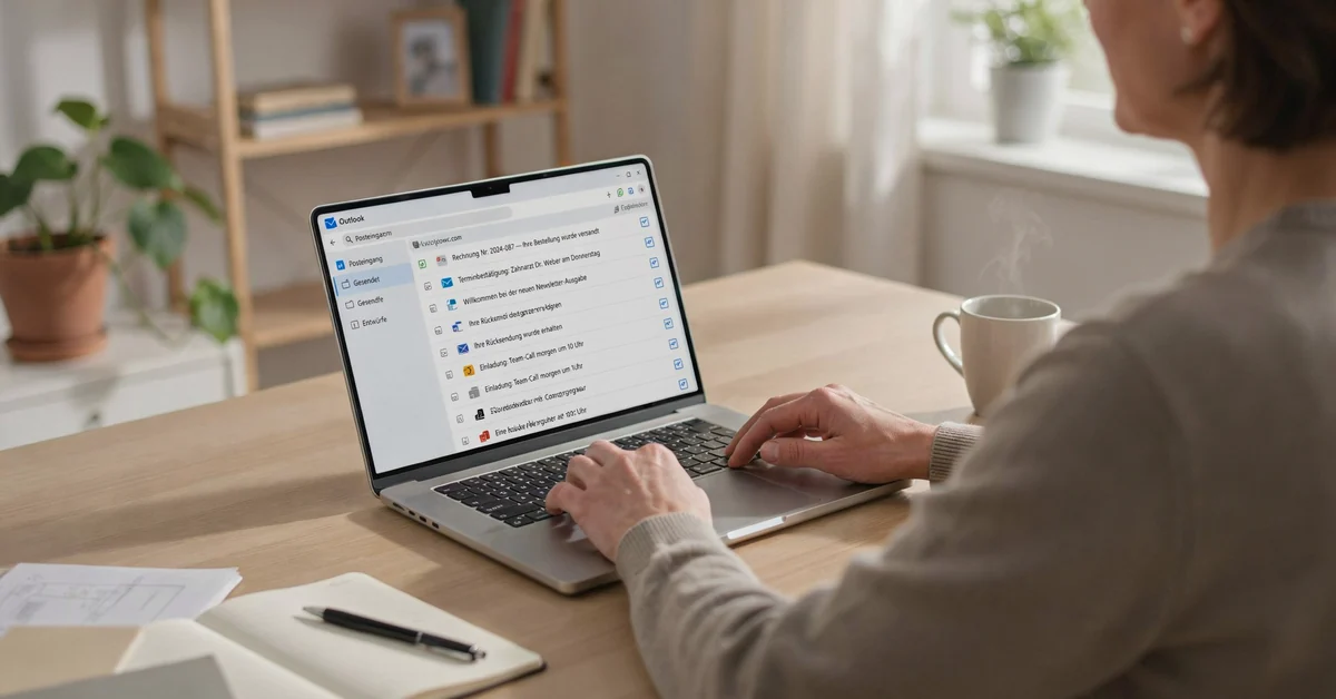 Outlook.com Posteingang als Browser-Startseite auf einem Laptop