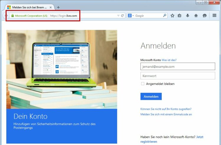 Hotmail Login als Startseite