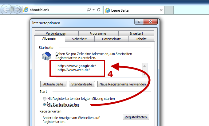 Startseite festlegen im Internet Explorer
