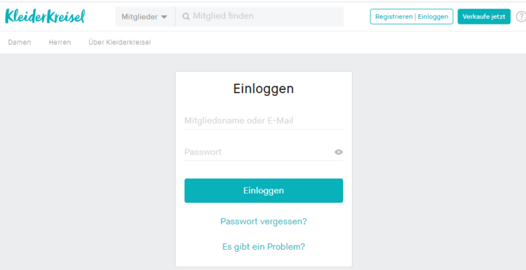 Kleiderkreisel Login mit Benutzername und Passwort (Screenshot: Login-Formular)