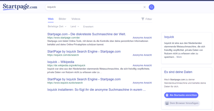 Suchmaschine StartPage.com (Ixquick)