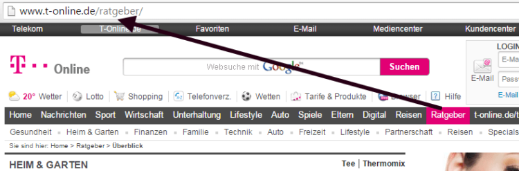 Screenshot: T-Online Ratgeber-Portal