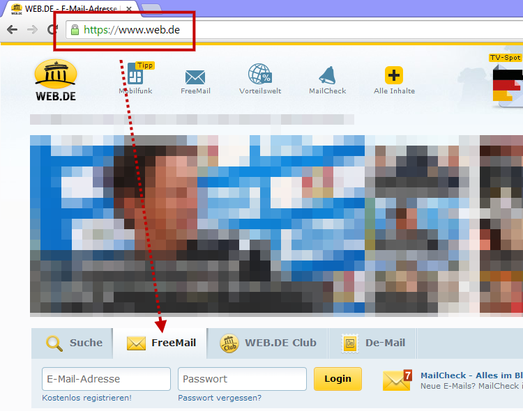 Web.de Login über verschlüsselte https-Seite
