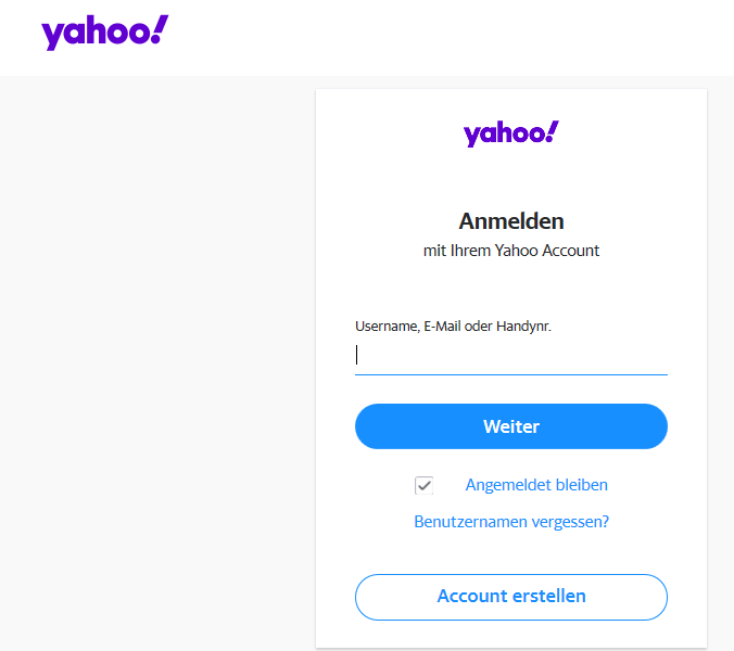 Yahoo Login - Anmeldeformular